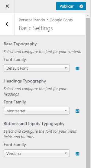 Cambio de fuentes en el plugin Google Fonts en el personalizador de WordPress