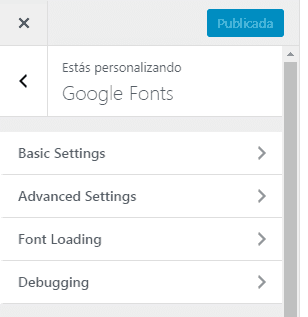 Opción Google Fonts en Personalizador para cambiar la fuente